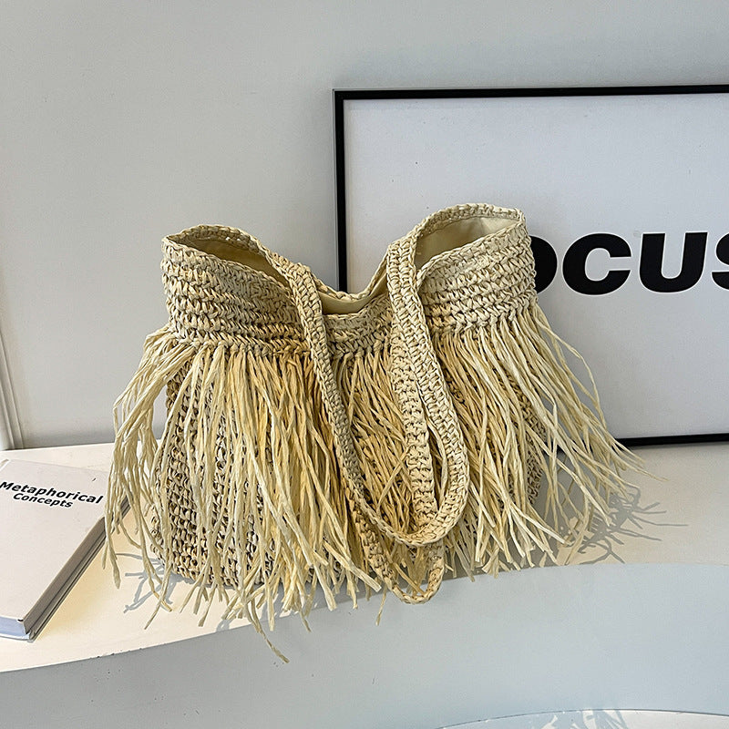 Straw Woven Tassel Shoulder Bag