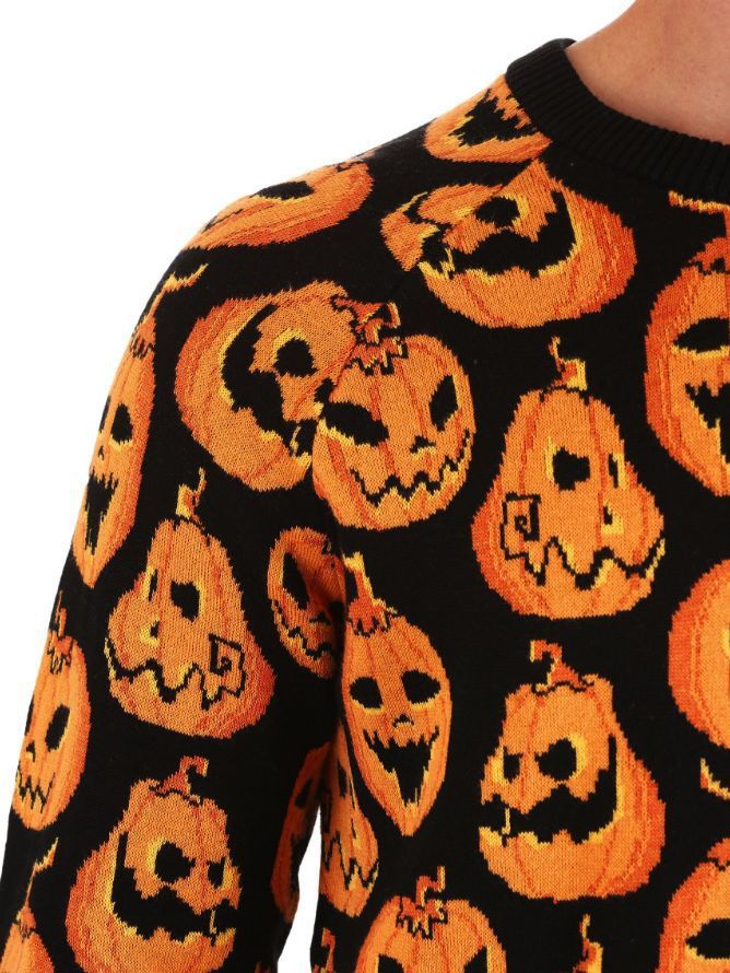 Loose Contrast Color Pumpkin Jacquard Women's Knitwear