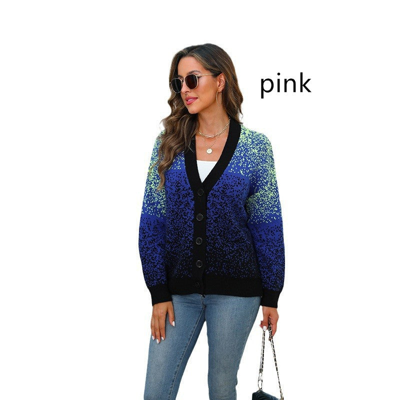 Knitwear Sweater Women's V-neck Blue Starry Sky