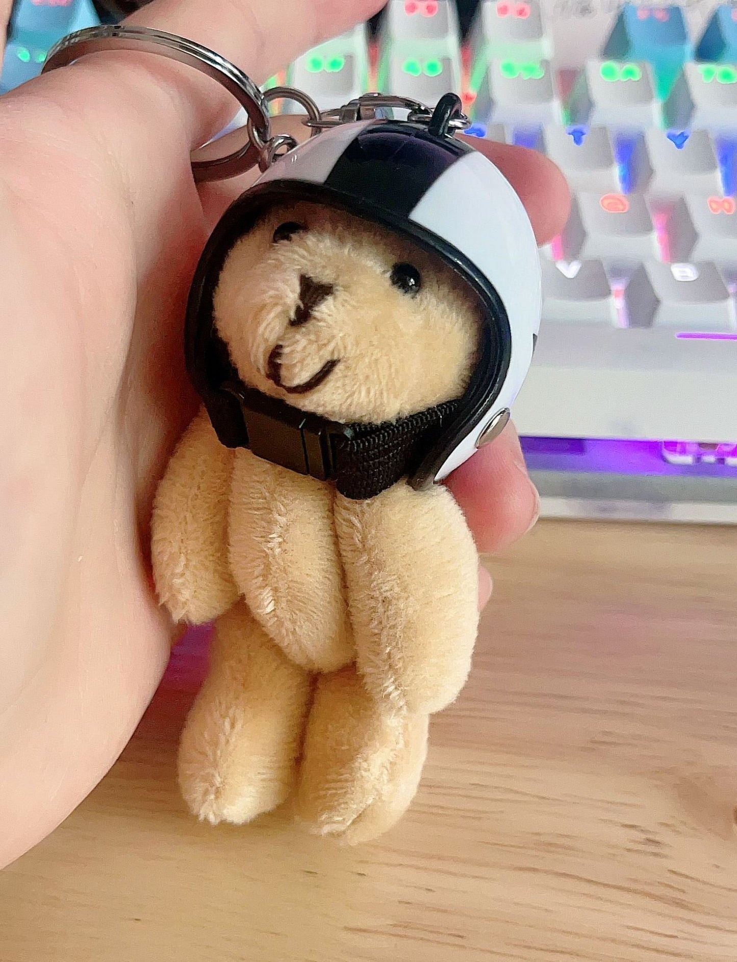 South Korea Ins Cute Motorcycle Helmet Bear Pendant Plush Key Chain
