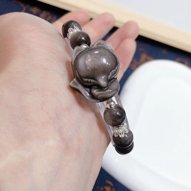 Natural Silver Stone Big Head Fox Bracelet Sweet Girl Bracelet Gift