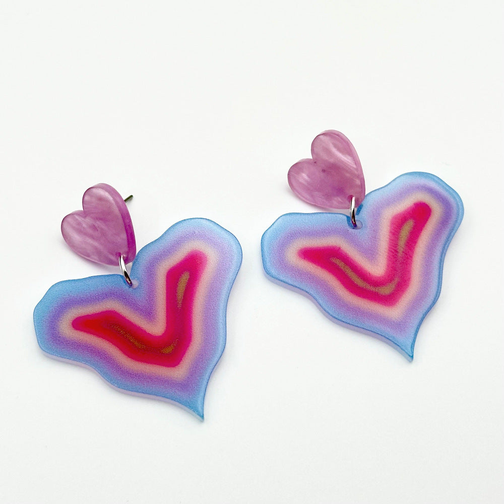 Color Printing Love Heart Acrylic Earrings