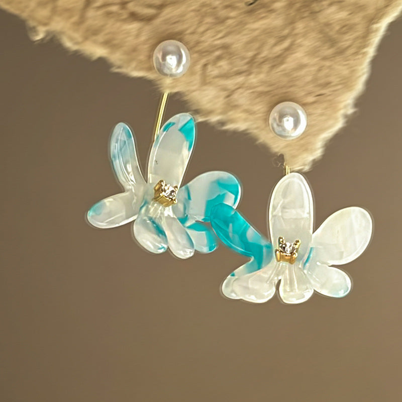 Silver Needle Fabric Flower Pendant Earrings For Women