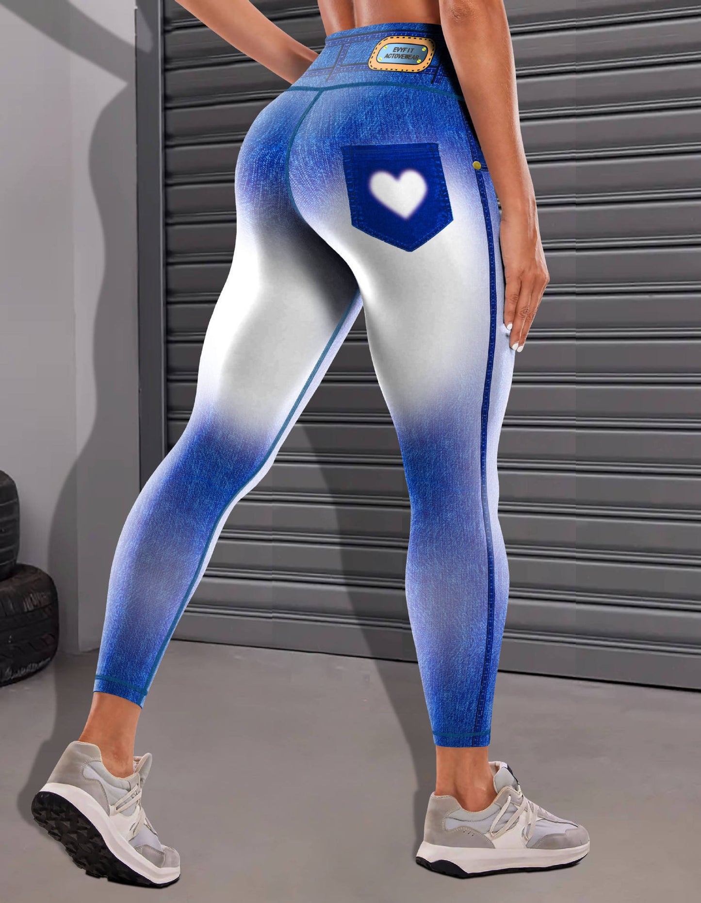 Pantalones de yoga con estampado de mezclilla para mujer