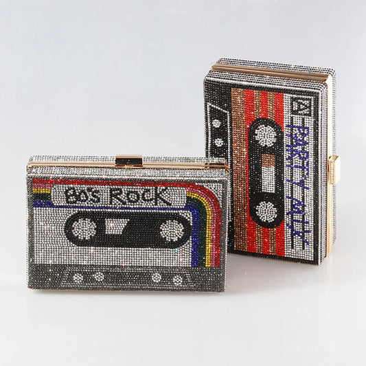 Retro Crystal Cassette Clutch - BAGMODA