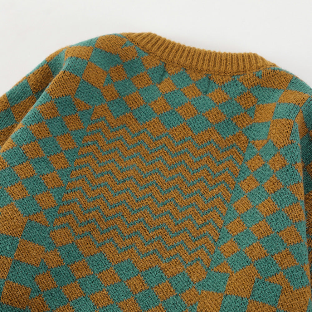 Men's Checkerboard Knitted Pullover Sweater