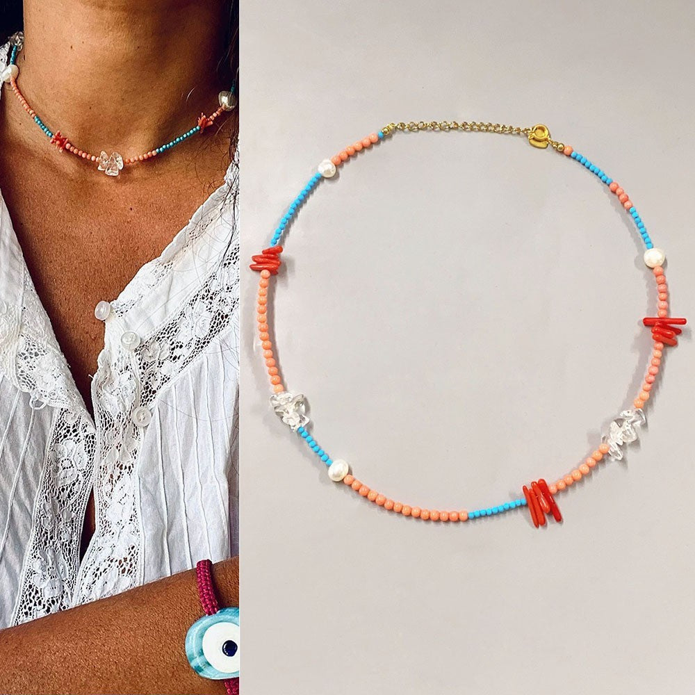 Red New Style Gravel Clavicle Chain Freshwater Pearl Necklace For Women