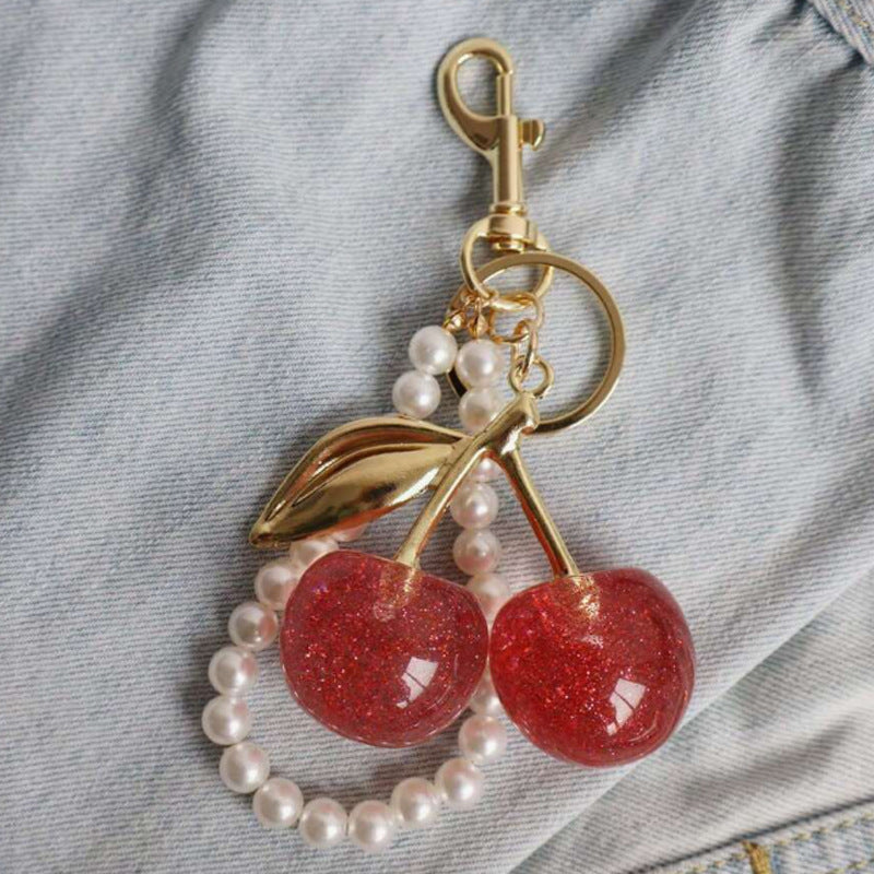 Creative Pearl Resin Cherry Keychain