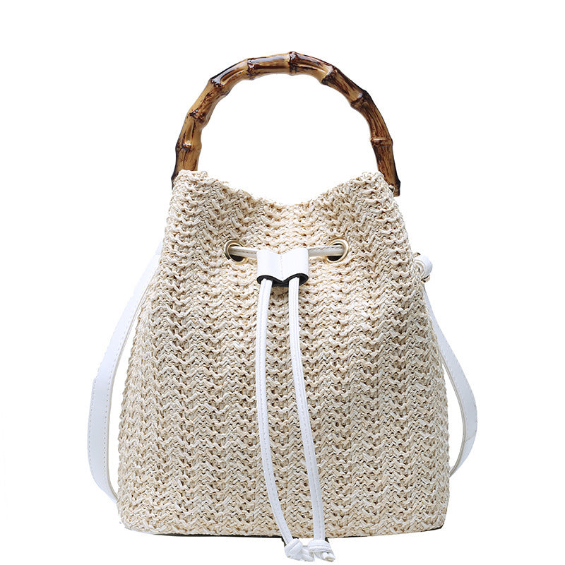 Bamboo Hand Bucket Shaped Woven Women's Bag One Shoulder Diagonal Bag