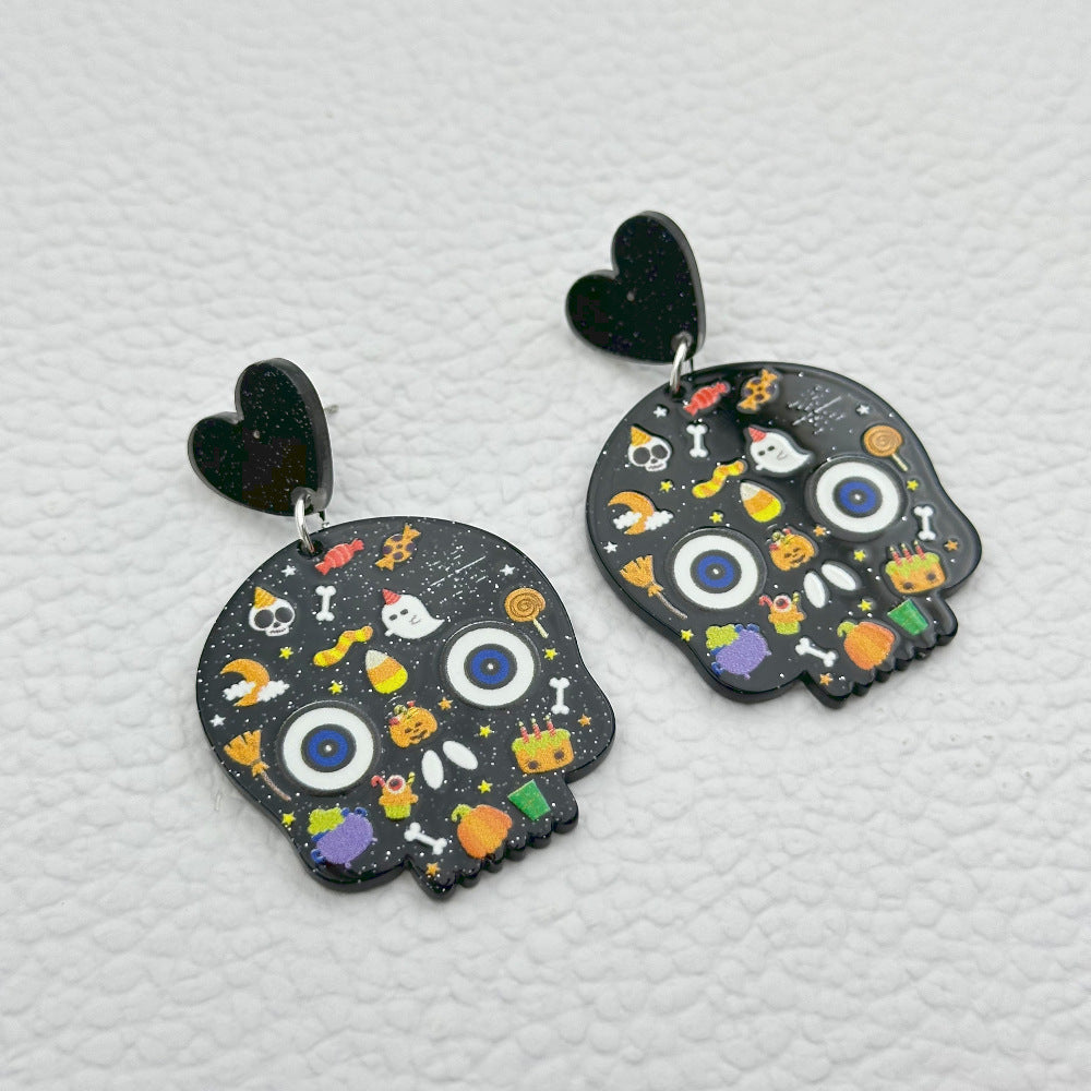Halloween Day Ornament Colorful Ghost Eyes Funny Acrylic Earrings For Women