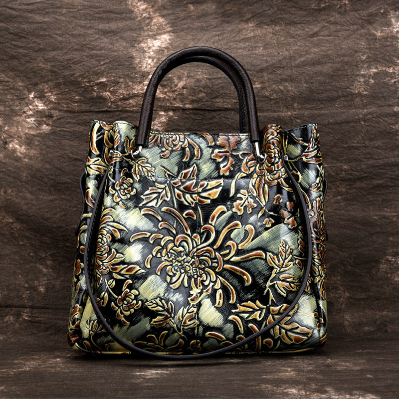 Cowhide Three-dimensional Embossed Women's Messenger Bag