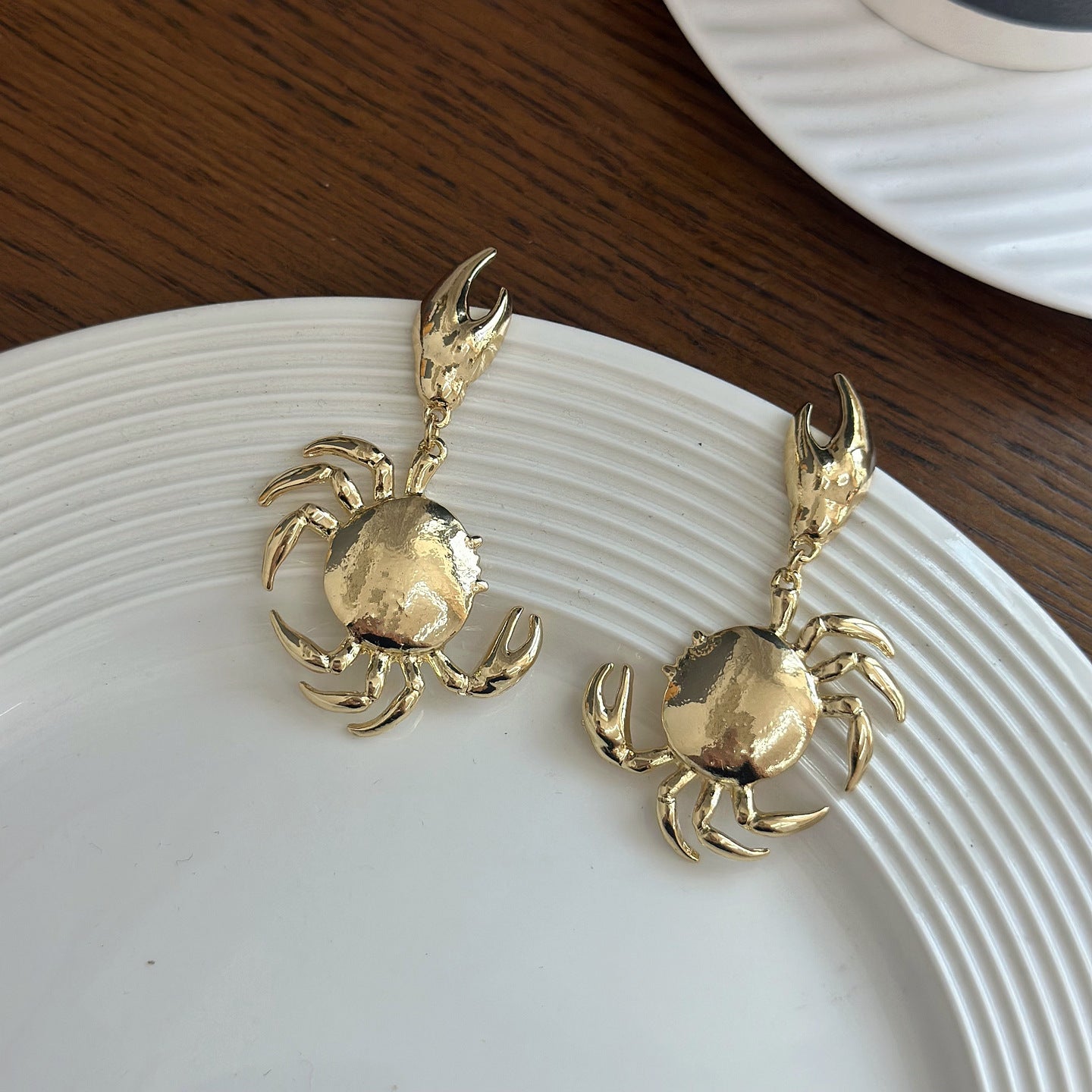 Marine Life Metal Texture Golden Crab Earrings