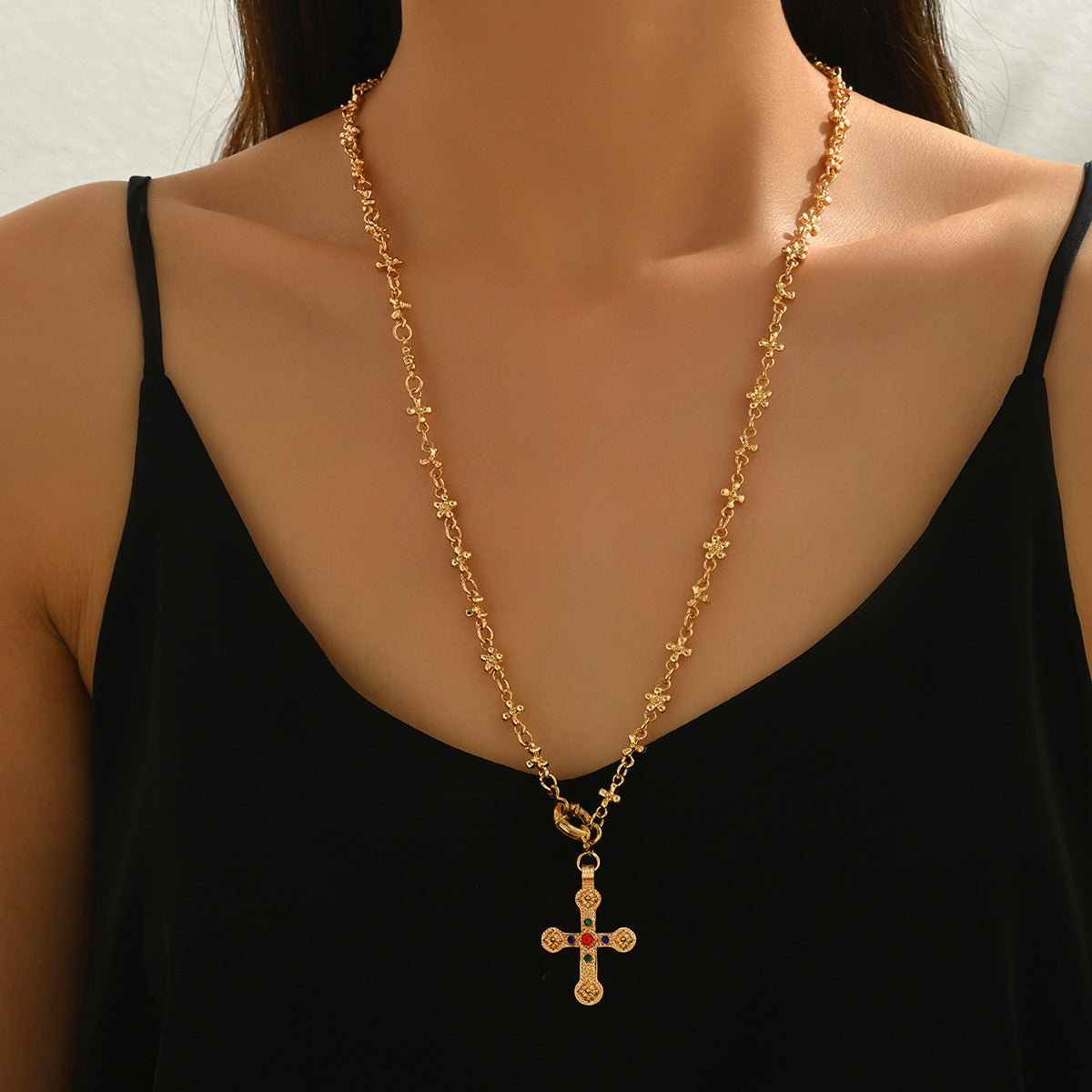 Traje de collar en forma de Y con diamantes de imitación personalizado