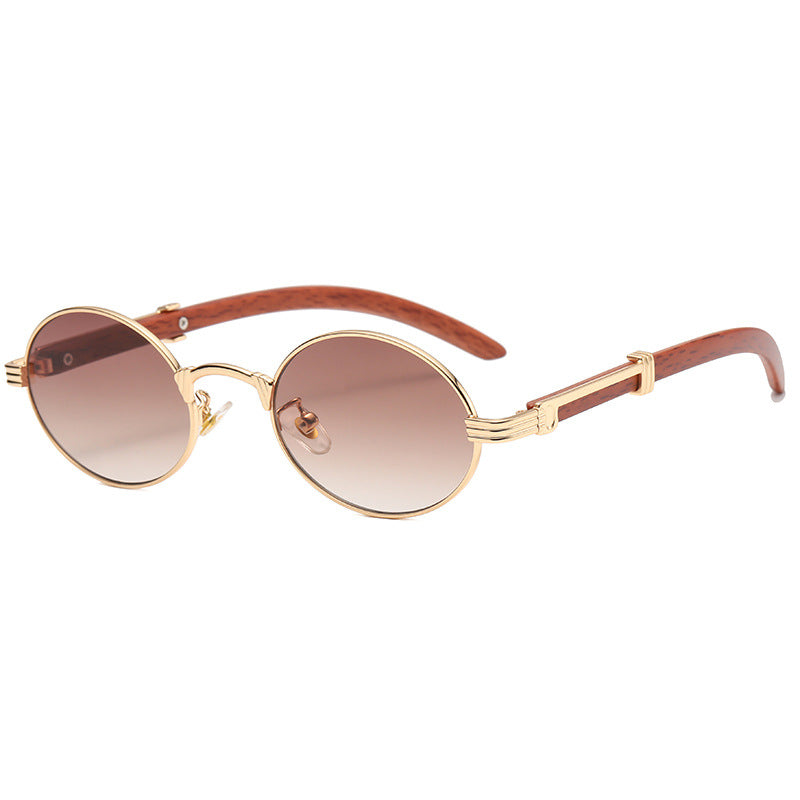 New Vintage Imitation Wood-Print Sunglasses Small Round Frame Sunglasses Men's Hipster Glasses