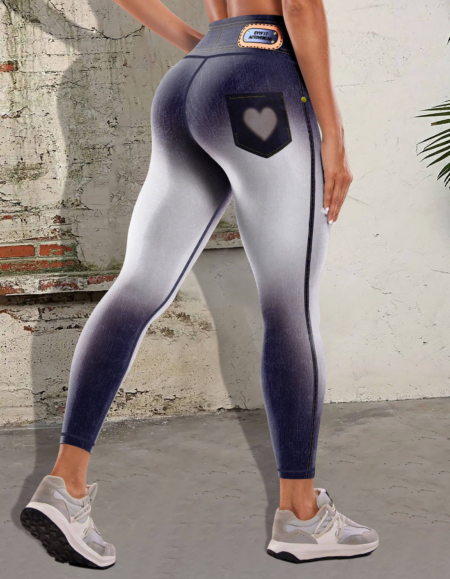 Pantalones de yoga con estampado de mezclilla para mujer