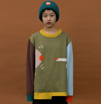 Autumn winter sweater women's head full cotton knitwear, embroidery loose hundred set long-sleeved coat