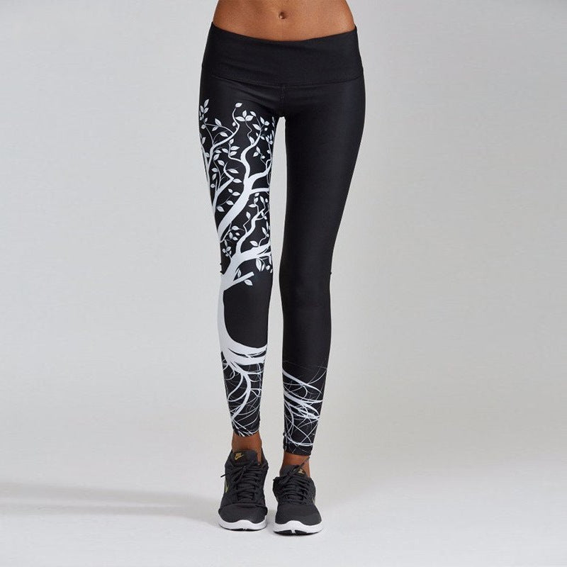 Hüft-Sportleggings mit hoher Taille und Zweig-Print