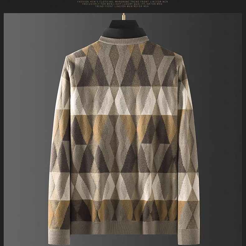 Camisa cálida de dos piezas para hombre con diseño de celosía de diamantes de colores contrastantes