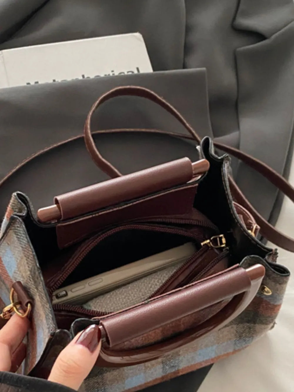 Lively Plaid Charm Shoulder Bag