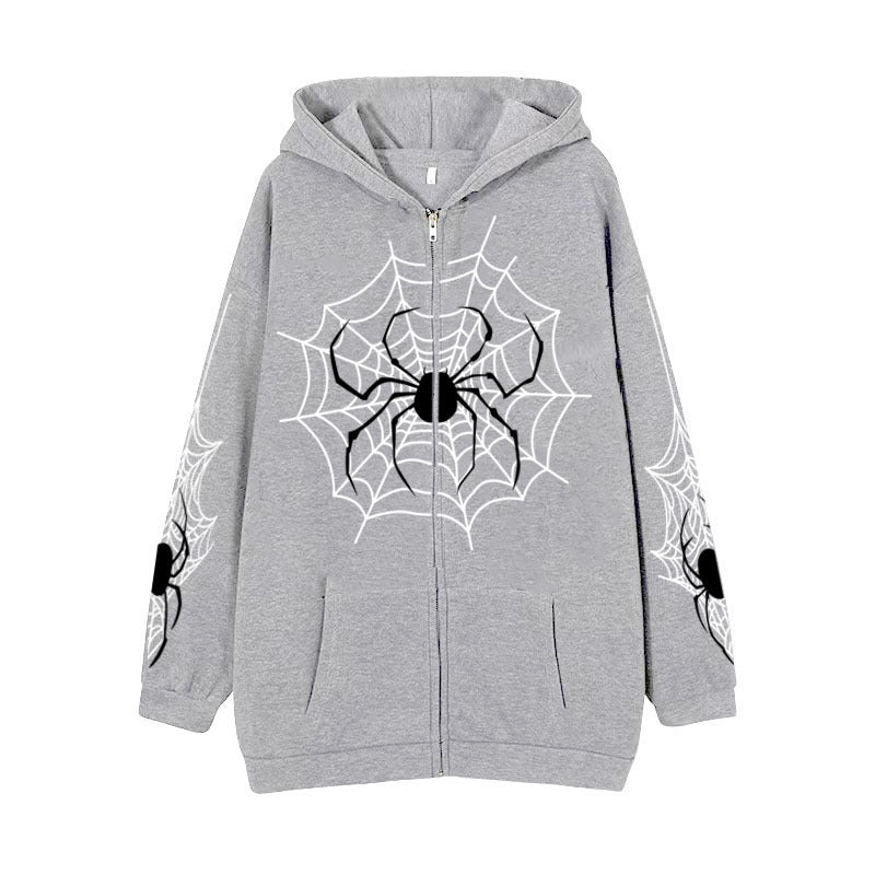 Spider Web Zipper Foreign Trade Sweatshirt Street Fashion Spring And Autumn Hoodie American Retro Casual Jacket For Women