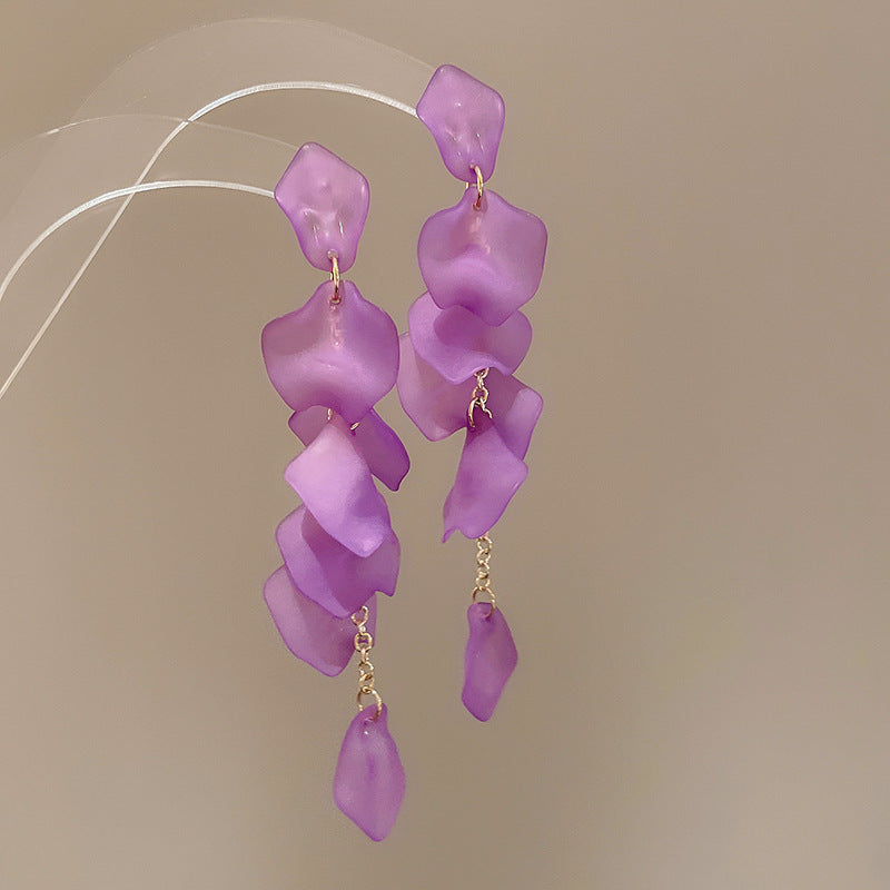 Silver Needle Fabric Flower Pendant Earrings For Women