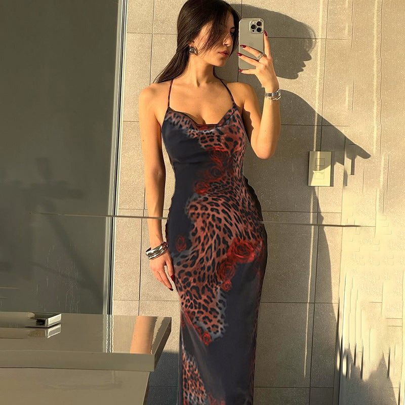 Sexy backless leopard print