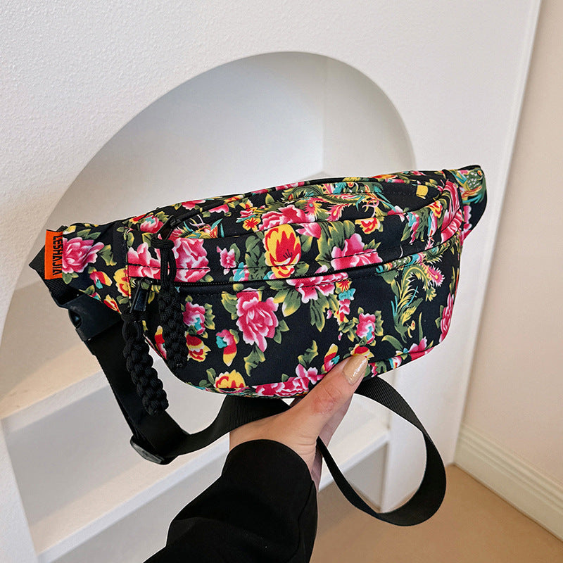 Big Flower Western Style All-matching Waist Bag