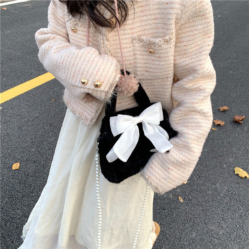 Plush Bag Commuter Pearl Hand Shoulder Messenger Bag