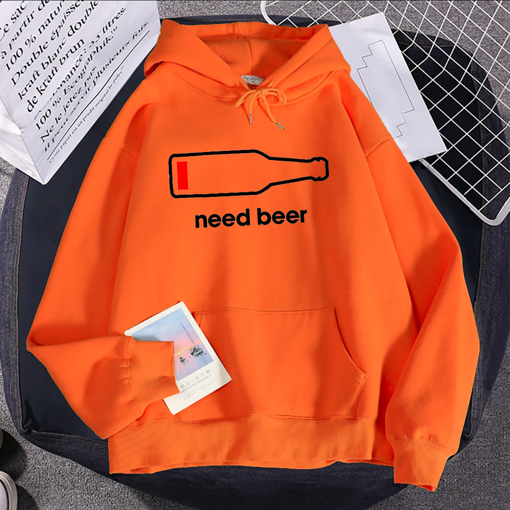 Breathable Casual Women's Hoodie Sweatshirt With Beer Print