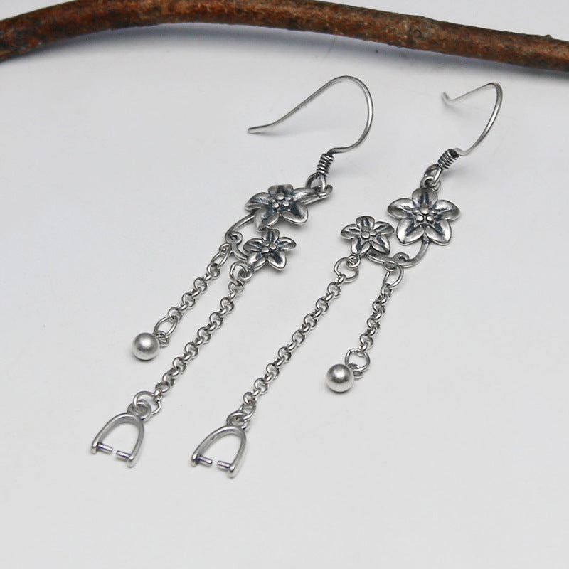 925 Sterling Silver Long Tassel Retro Craft Plum Earrings For Women