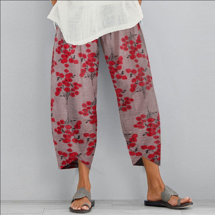 New Summer Casual Pants Fashion Retro Printing Nine-point Pants Trousers Women