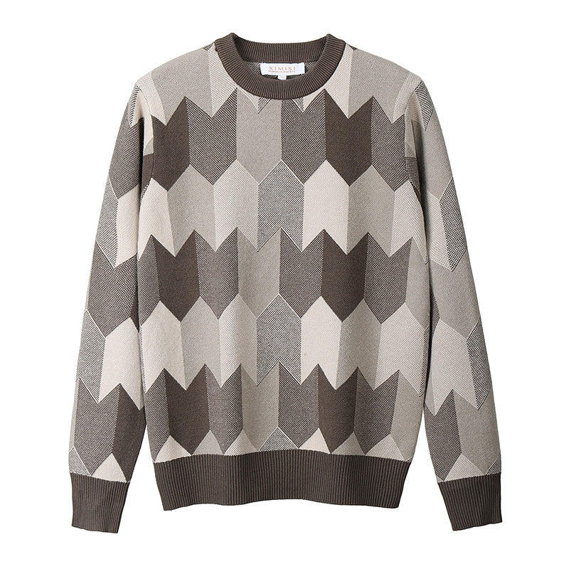 Geometric Jacquard Sweater Men's Trendy Fashion Retro Knitted Sweater Top