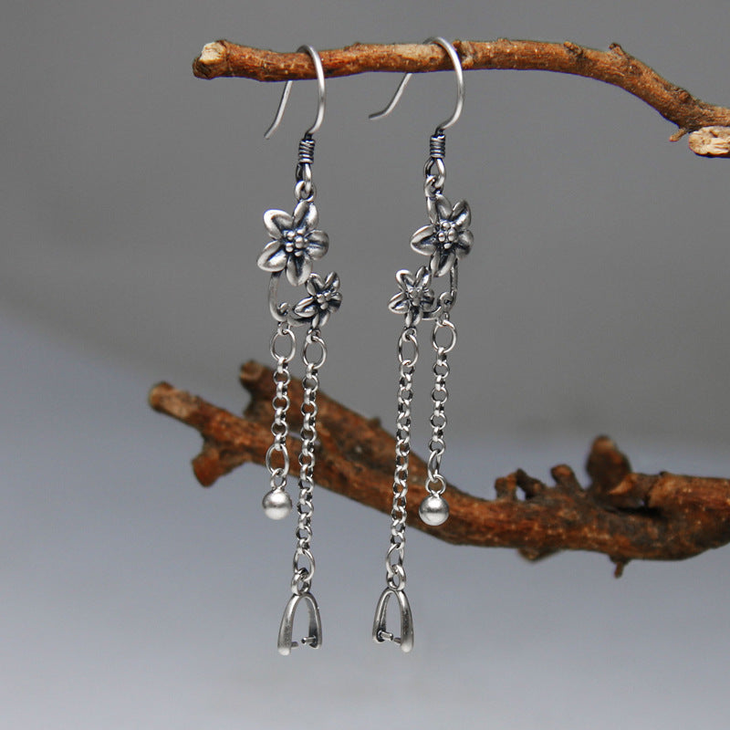 925 Sterling Silver Long Tassel Retro Craft Plum Earrings For Women