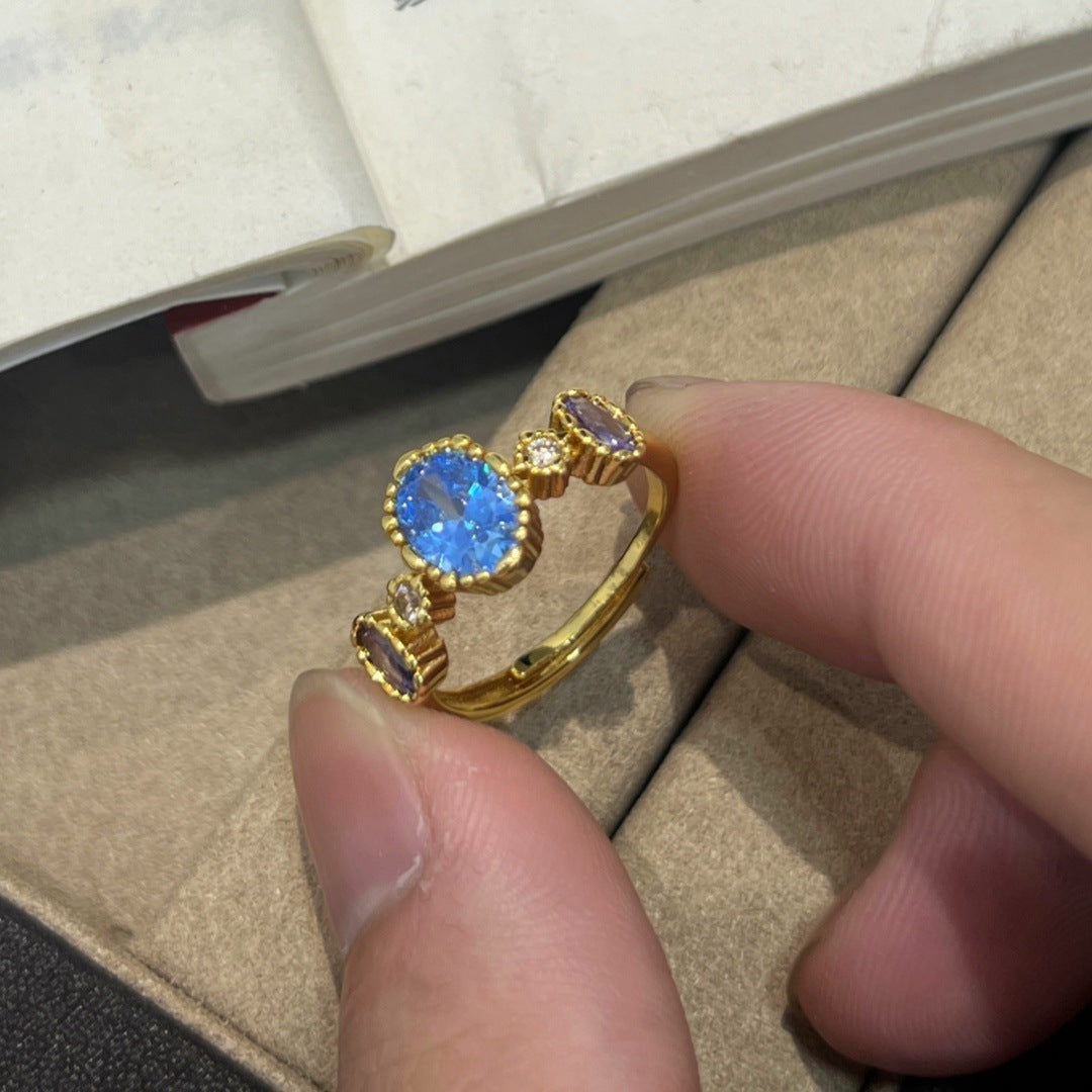 Vintage Sapphire Ring Light Luxury Minority High-end Design Exquisite