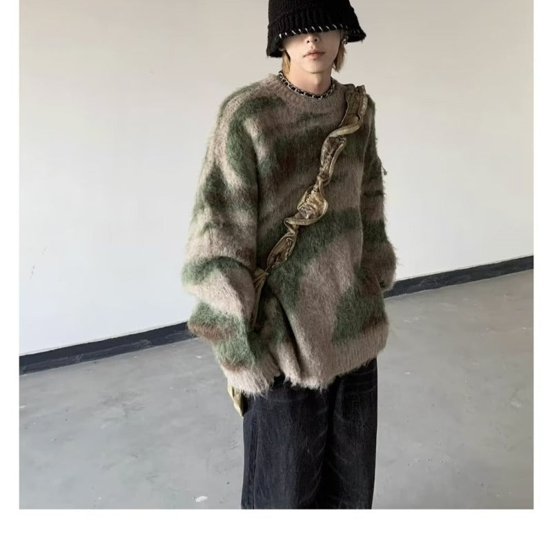 Contrast Color Stripes Idle Style Winter Loose Retro New Mohair Knitwear Sweater