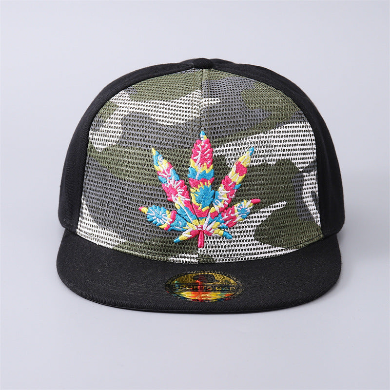 Embroidered Maple Leaf Hip Hop Outdoor Leisure Breathable Camouflage Flat Brim Baseball Caps