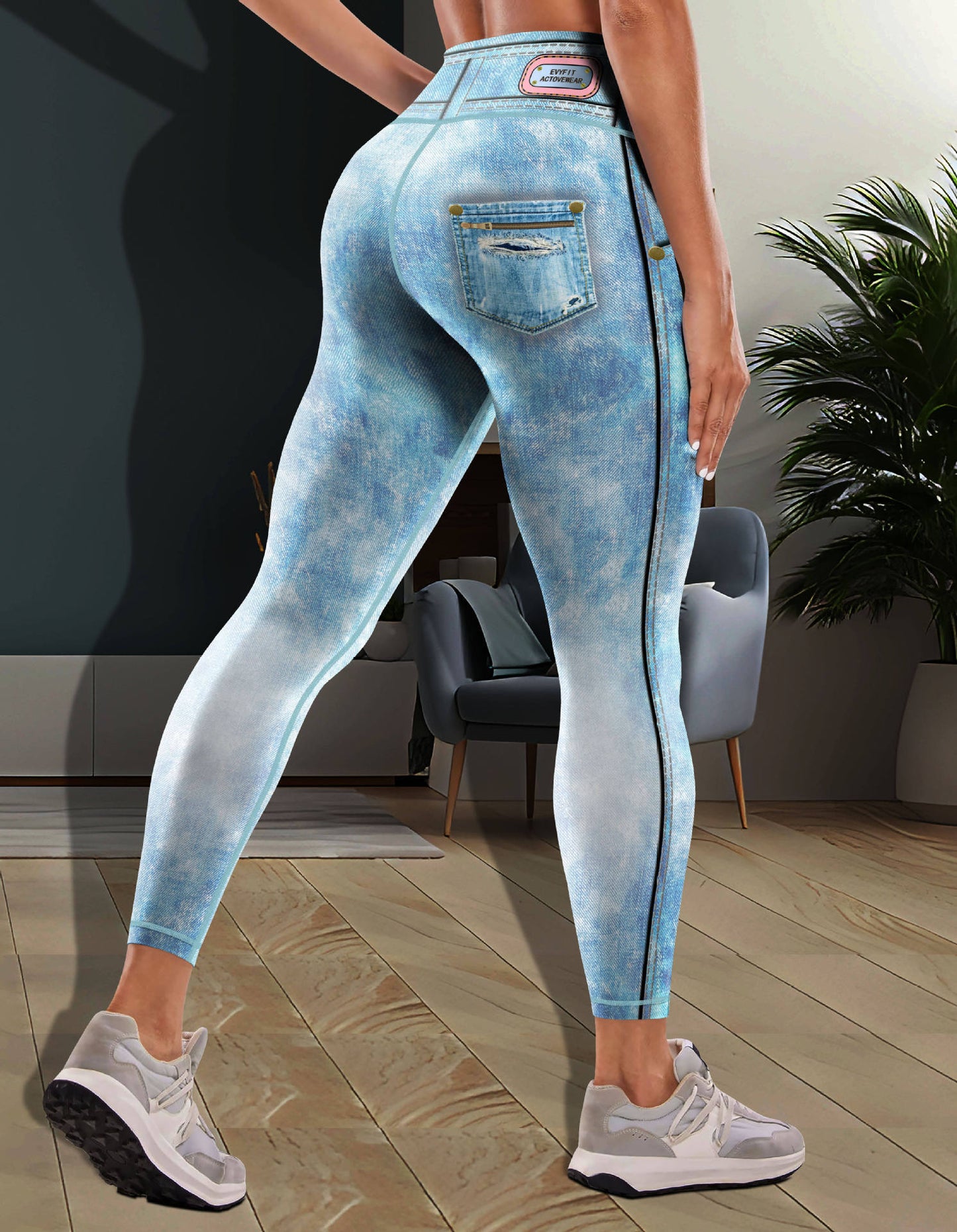 Pantalones de yoga con estampado de mezclilla para mujer