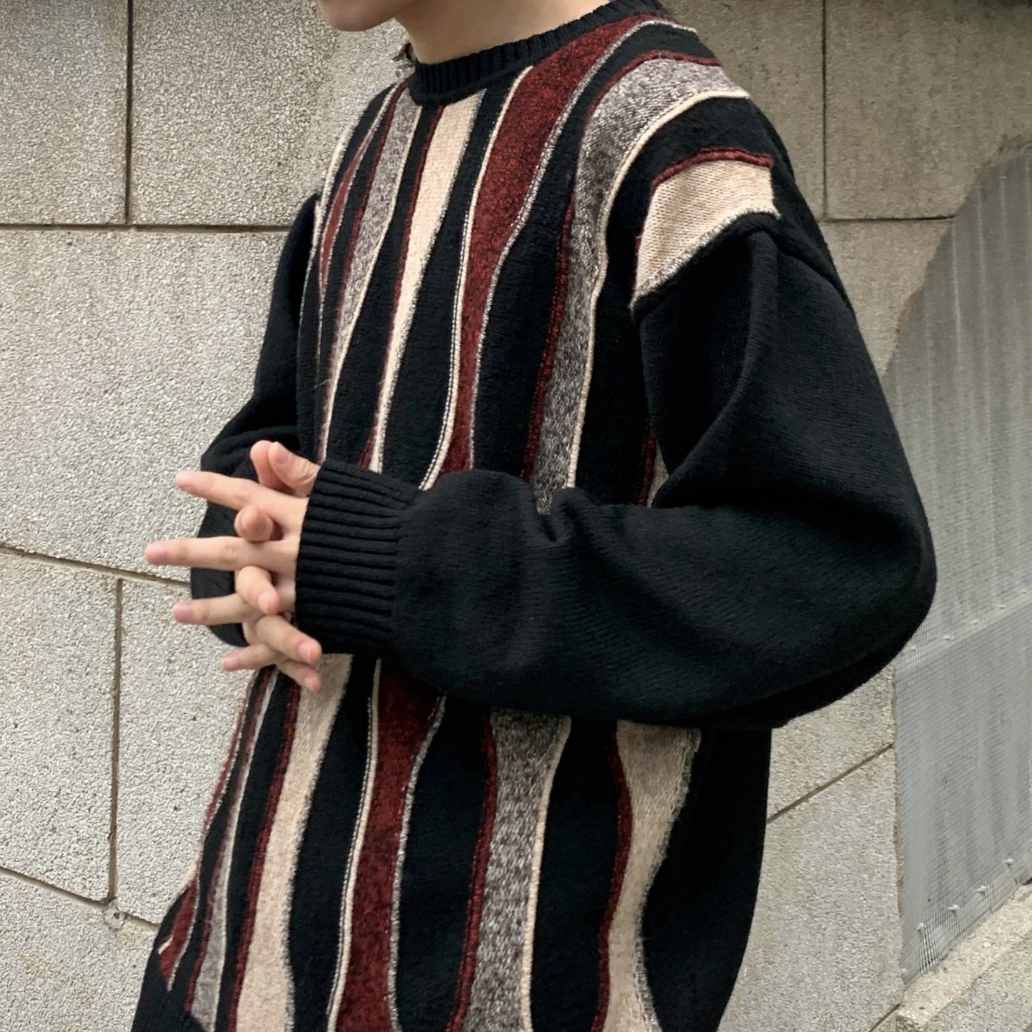 Men's And Women's Retro Personality Round Neck Knitted Striped Sweater