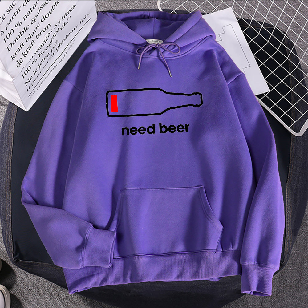 Breathable Casual Women's Hoodie Sweatshirt With Beer Print