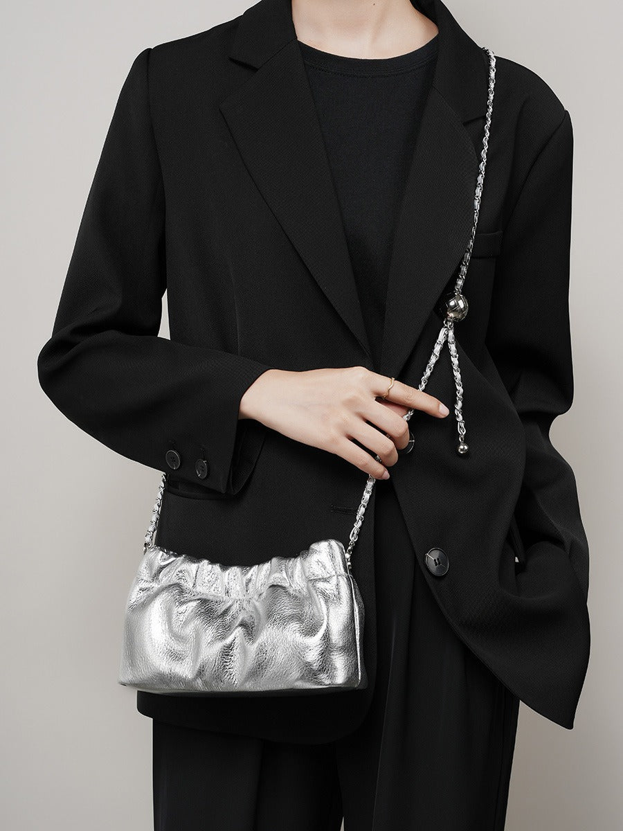 Cloud Pleated Cowhide Leather Bag