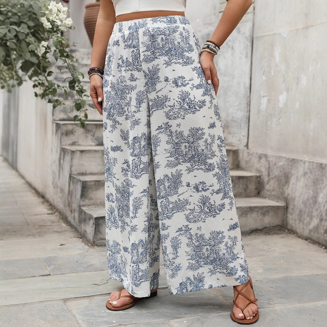 New Women's Plus Size Loose Trousers with Print, Casual Long Pants - BAGMODA