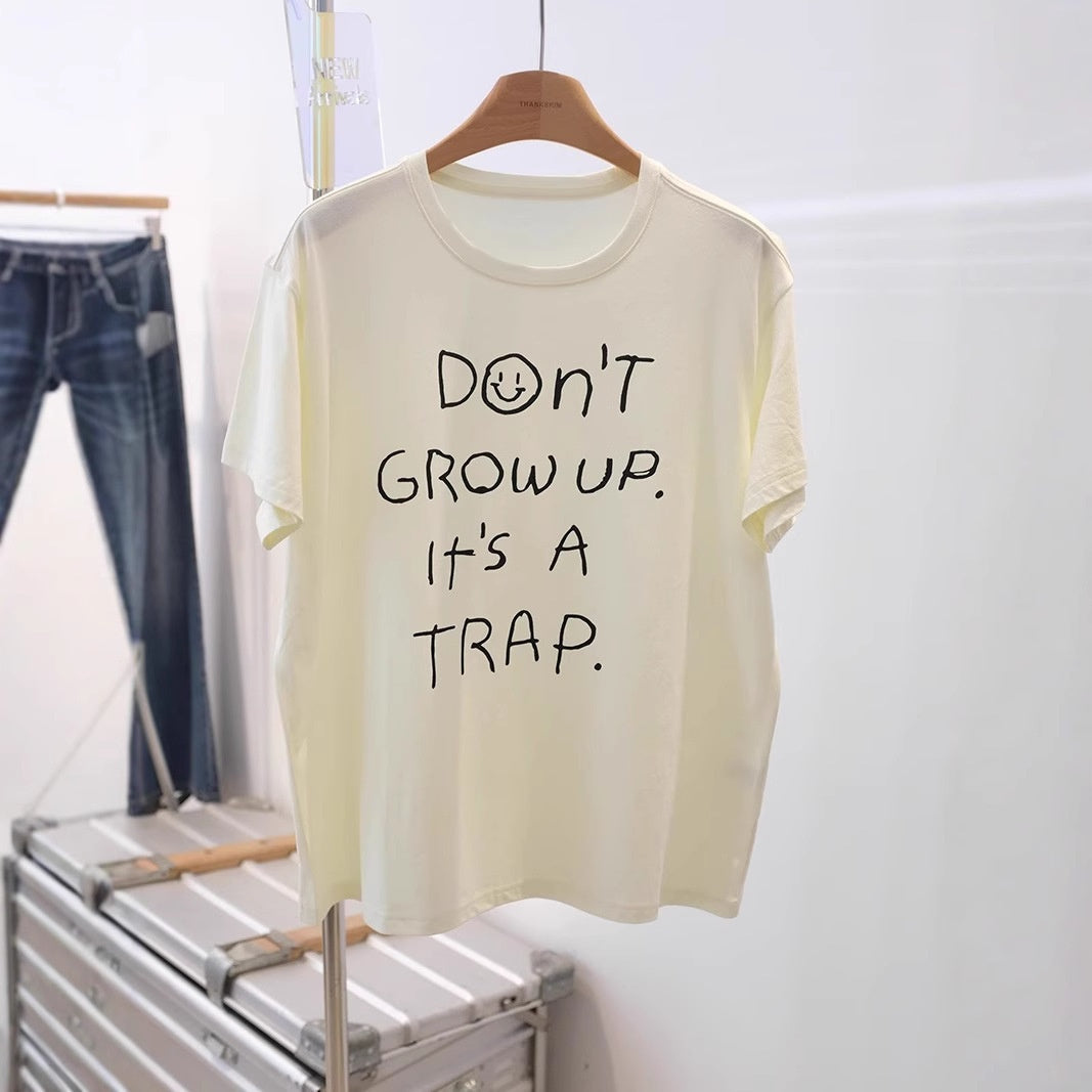 Short Sleeve Cotton Student Summer Wear Loose Half-Sleeve Top Junior High School and High School Girls T-Shirt