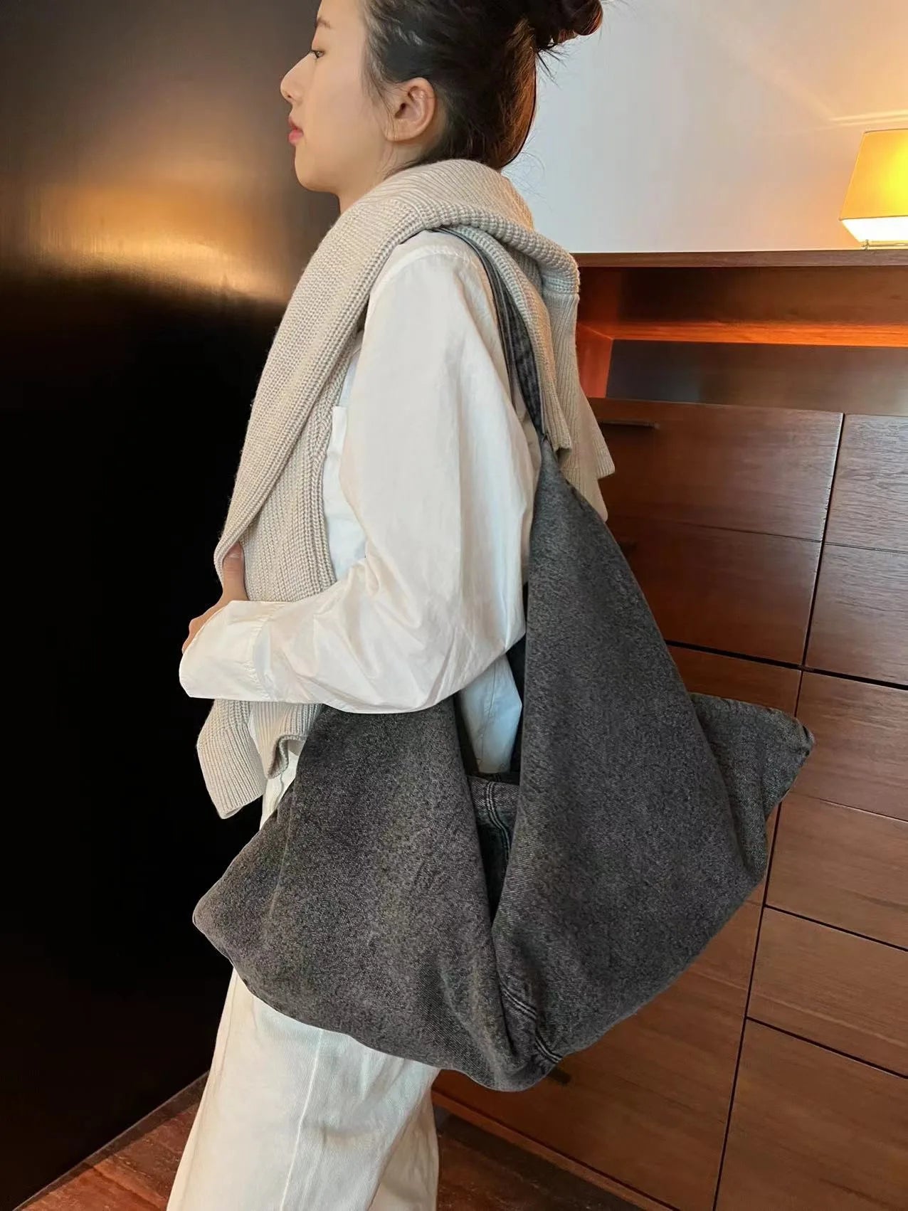 Cowboy Chic Large Denim Shoulder Tote