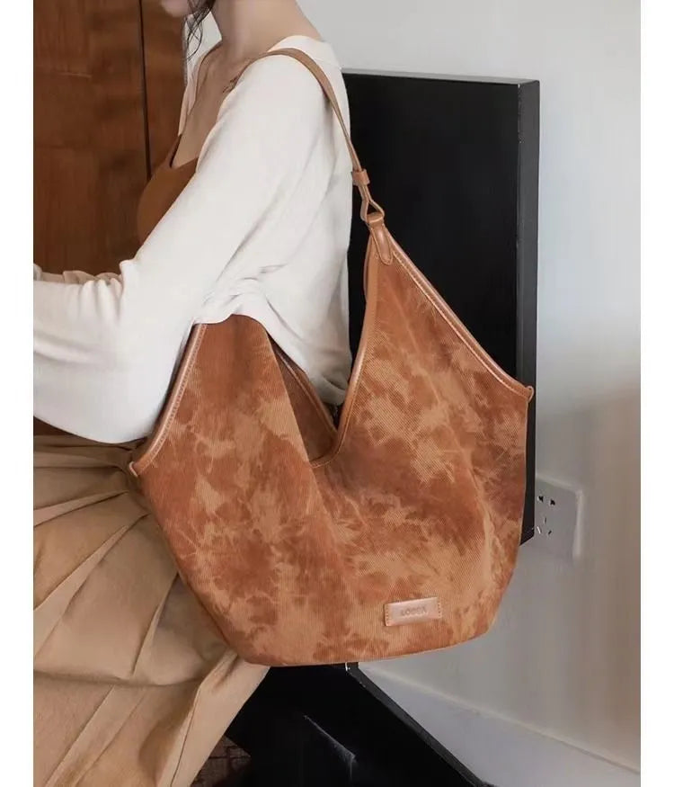 Retro Corduroy Shoulder Tote
