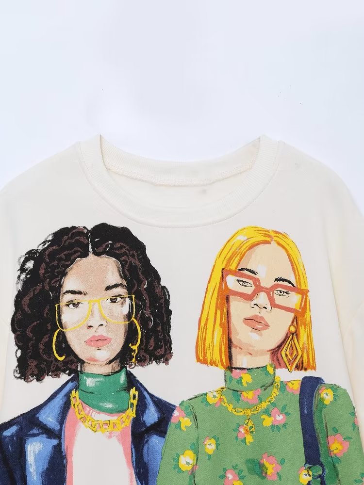 Sudaderas casuales de polar con estampado de colores en contraste para niñas, sudaderas con capucha de manga larga para mujer, suéteres elegantes