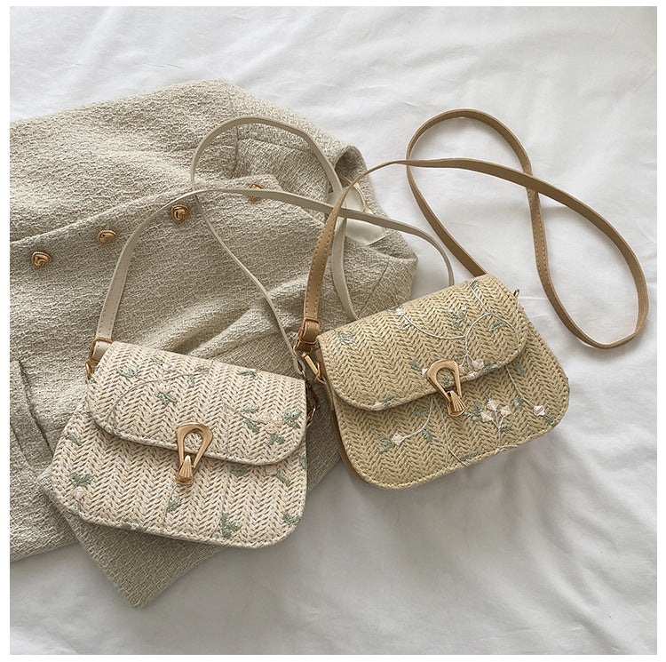 Floral Lace Woven Saddle Bag