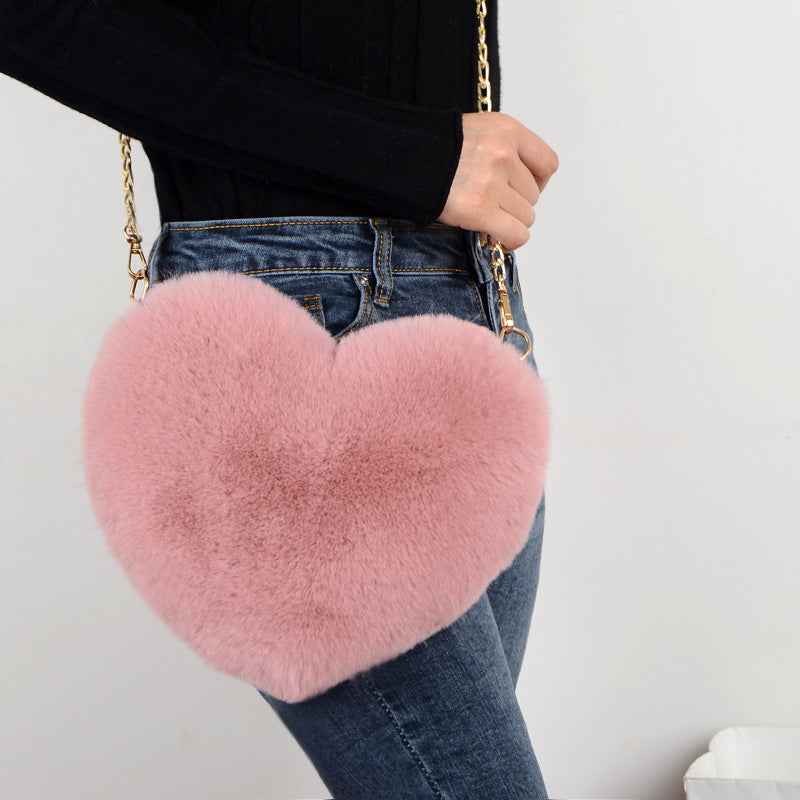 Fluffy Heart Messenger Bag - BAGMODA