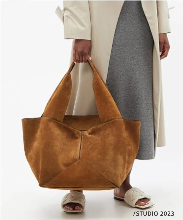 Trendy Suede Splice Tote Bag