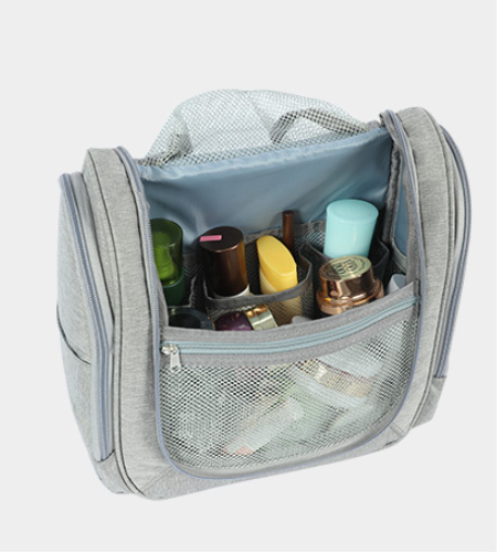 Women's travel toiletry bag with makeup mirror