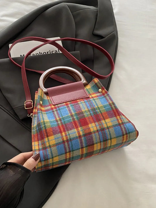 Lively Plaid Charm Shoulder Bag - BAGMODA
